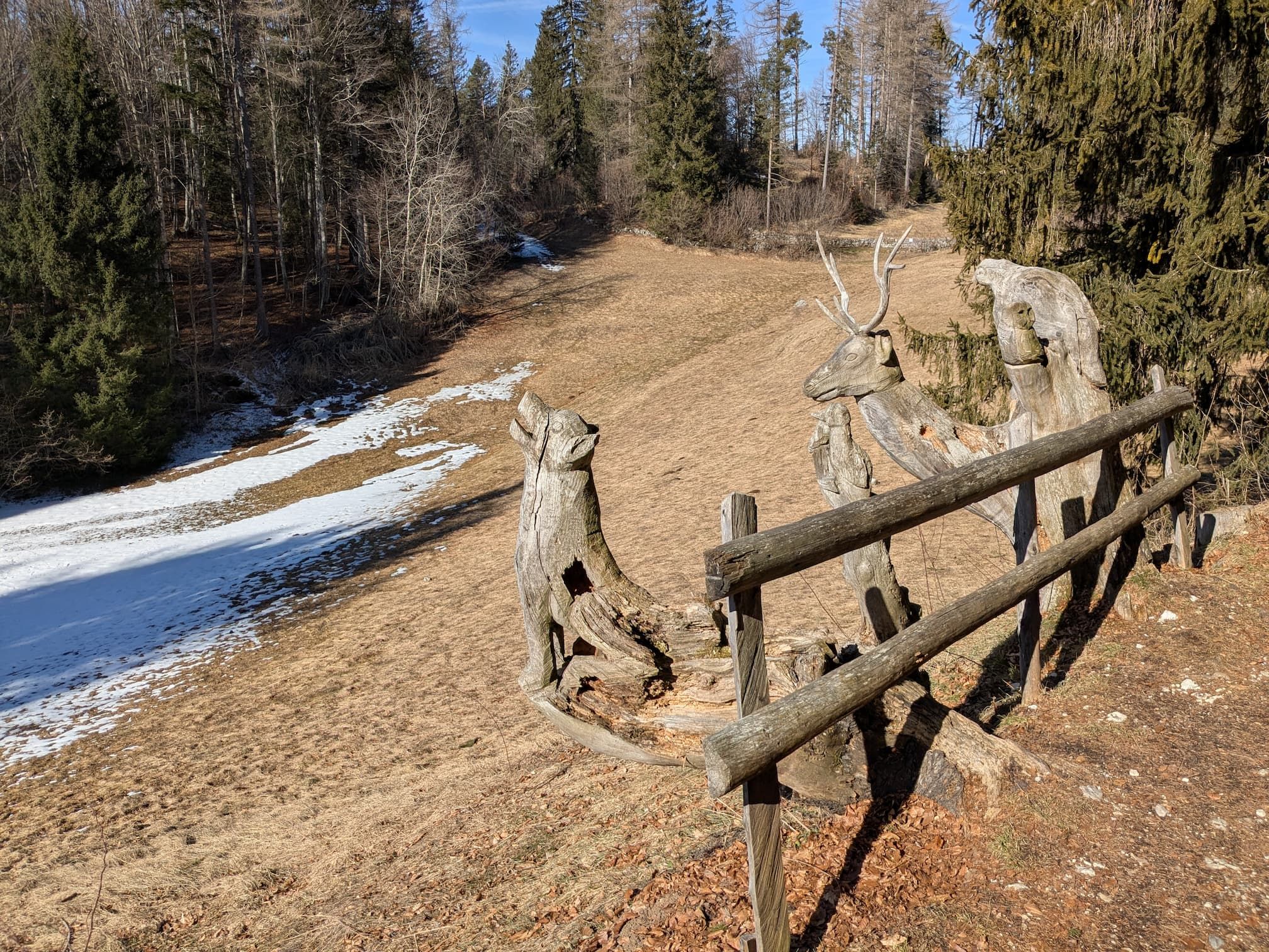 Sculture di animali in legno nel Sentiero delle Sorgenti